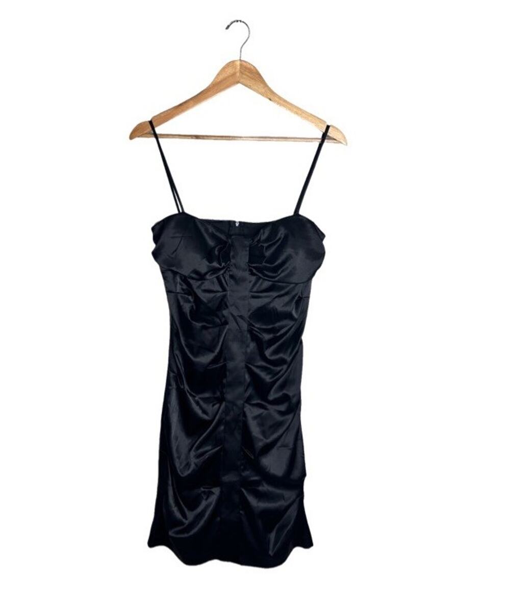 Masquerade Cocktail Dress Satin Black Size 11/12 Retro Sexy Gothic Vintage